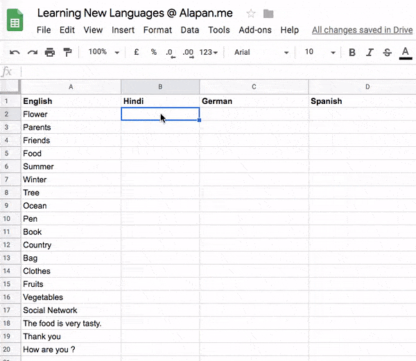 learn new languages using google sheets